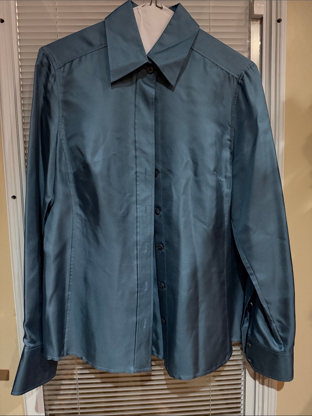 Ann Taylor Men's Satin Dress Shirt in Teal Blue